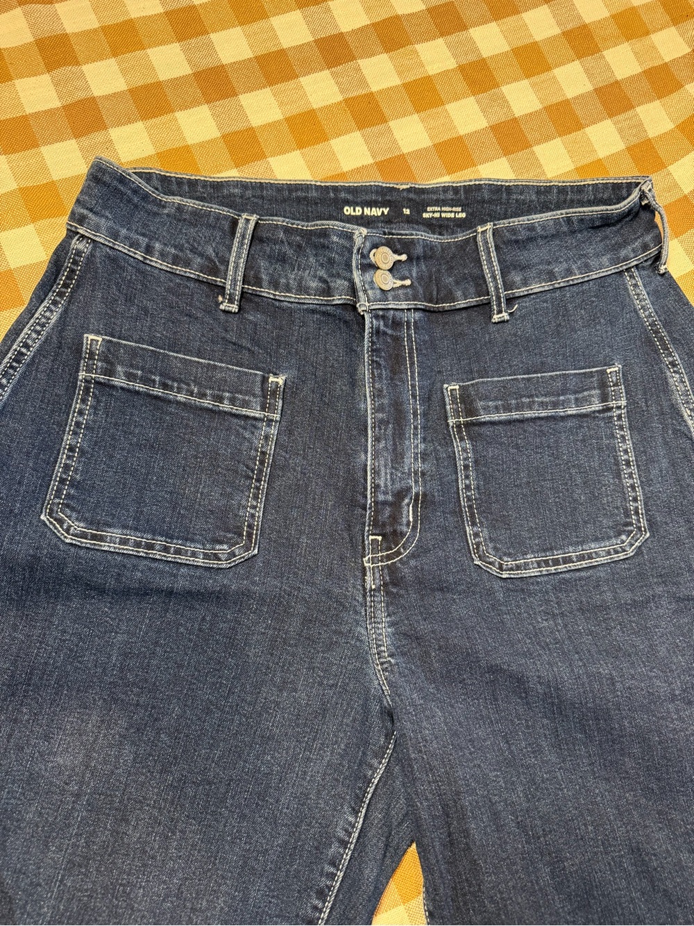 Old Navy Extra High Rise Sky-Hi Wide Leg Jeans Size 12 Dark Wash Denim
